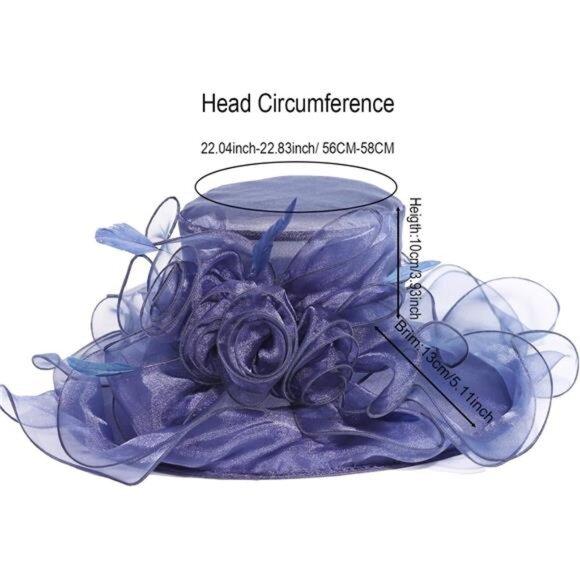 Women Sun Hat Church Wide Brim Blue - Picture 4 of 7